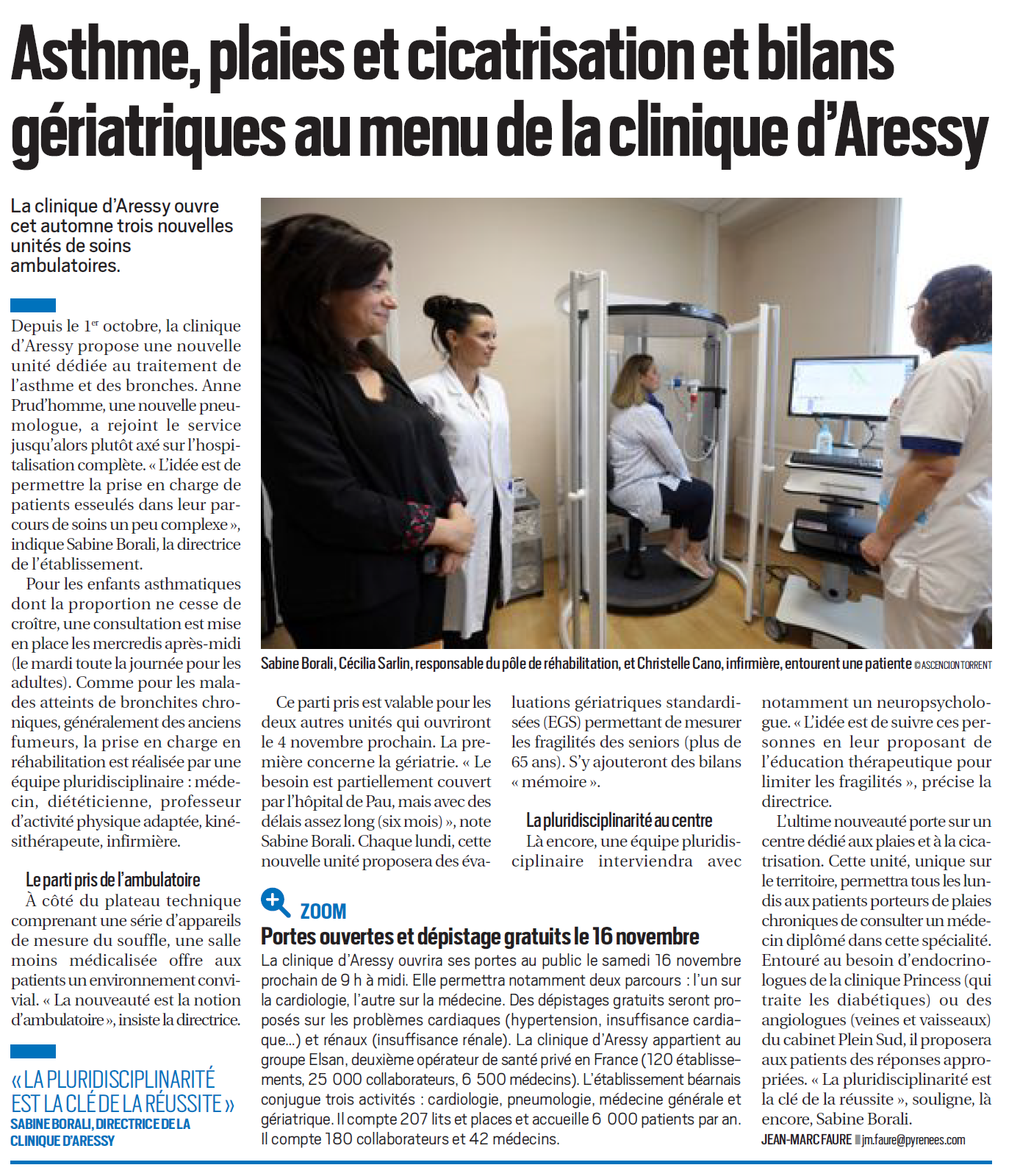 Article de presse : ouverture de 3 nouvelles unités de soins ambulatoires à Aressy