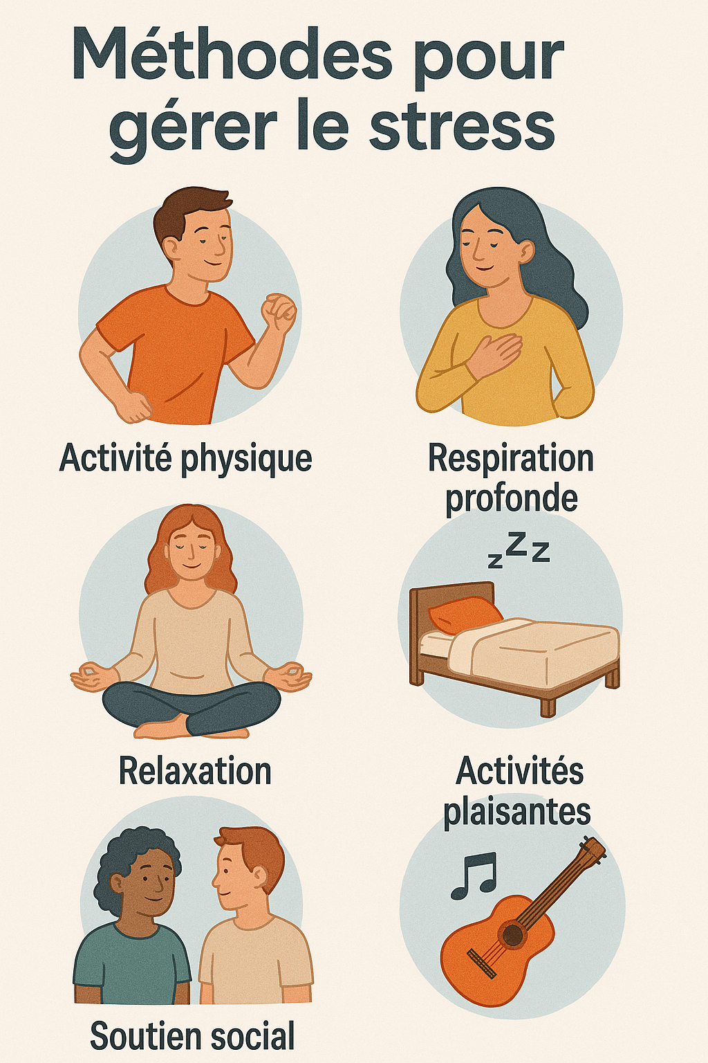 illustration de différentes méthodes de relaxation contre le stress 