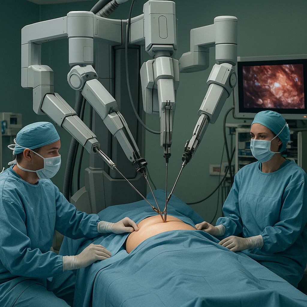 illustration du robot Da Vinci en pleine opération chirurgicale 