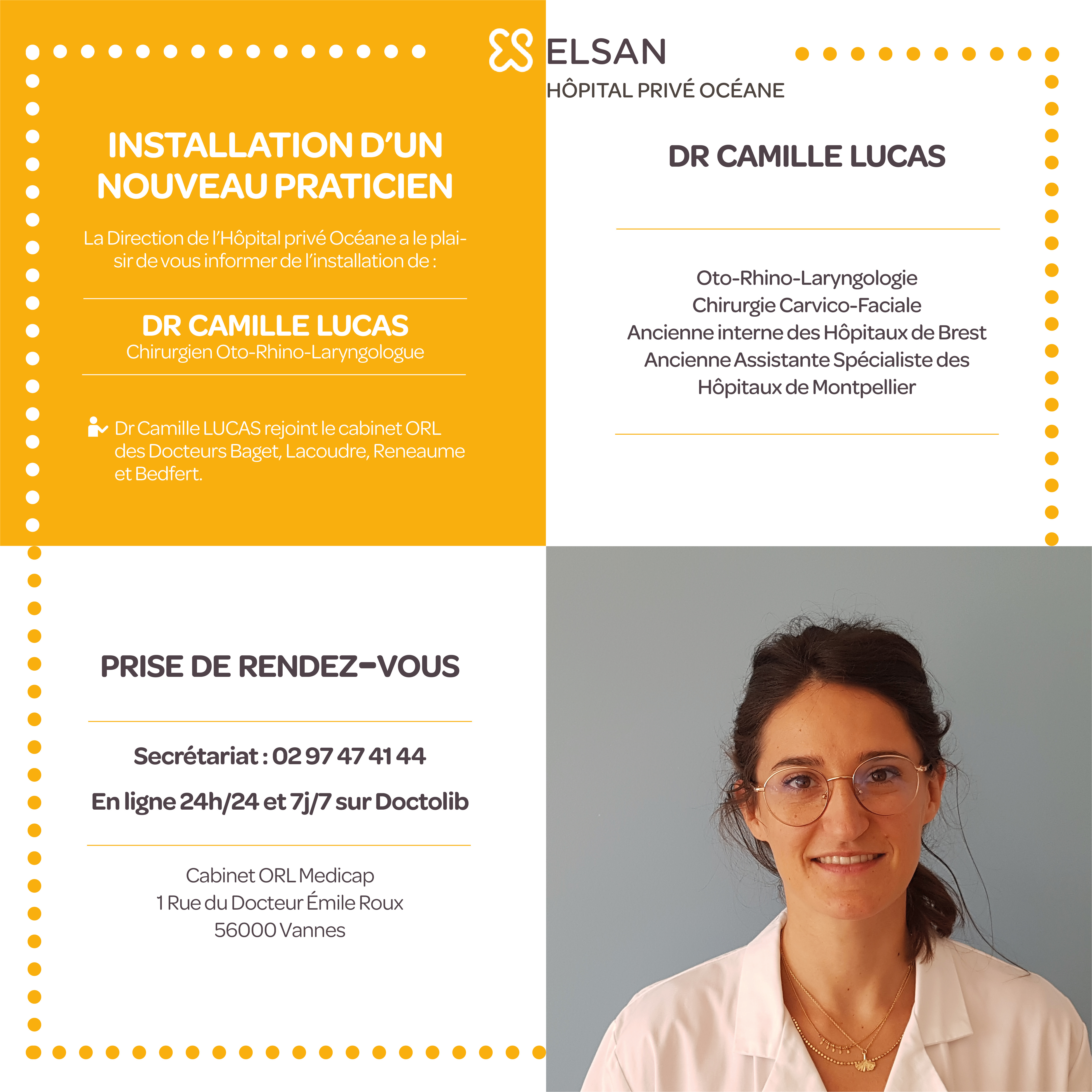 Dr Camille Lucas - chirurgien ORL - Hôpital Privé Océane - Vannes