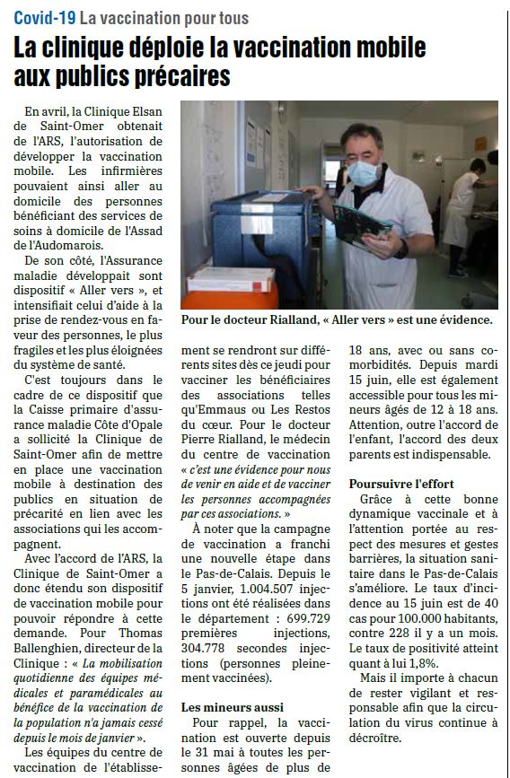 La clinique déploie la vaccination mobile aux publics précaires par l