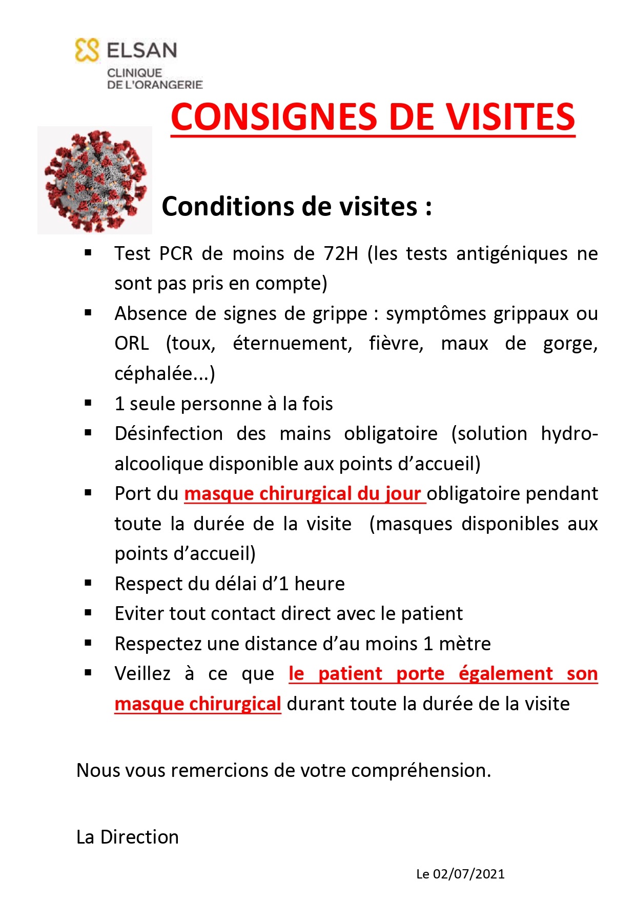 consignes visites au 1er juillet 2021