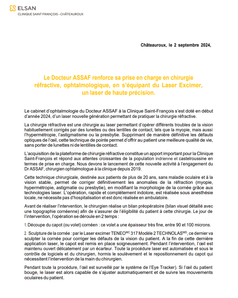 Troubles de la vision opérés au laser