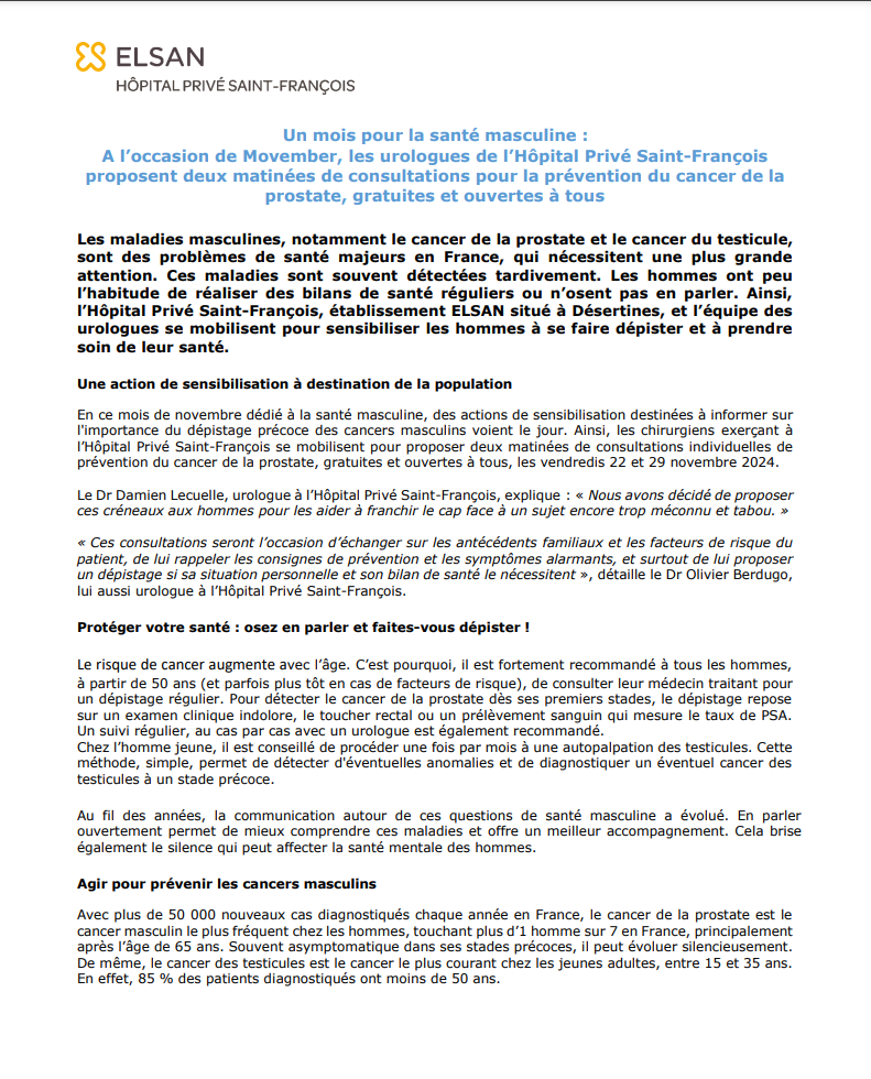 L'Hôpital Privé Saint-François se mobilise pour Movember