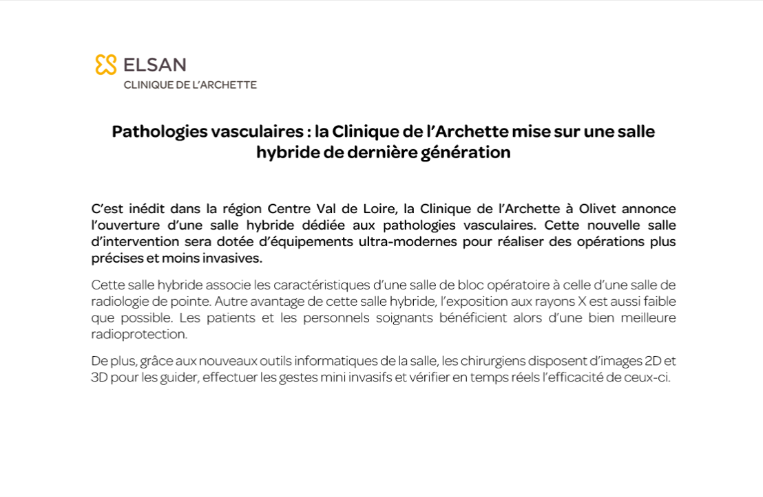 La clinique de l'Archette mise sur une salle hybride de dernière génération pour le traiement des pathologies vasculaires