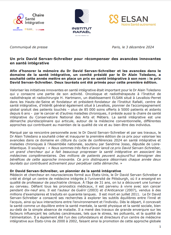 Un prix David Servan-Schreiber pour récompenser des avancées innovantes en santé intégrative