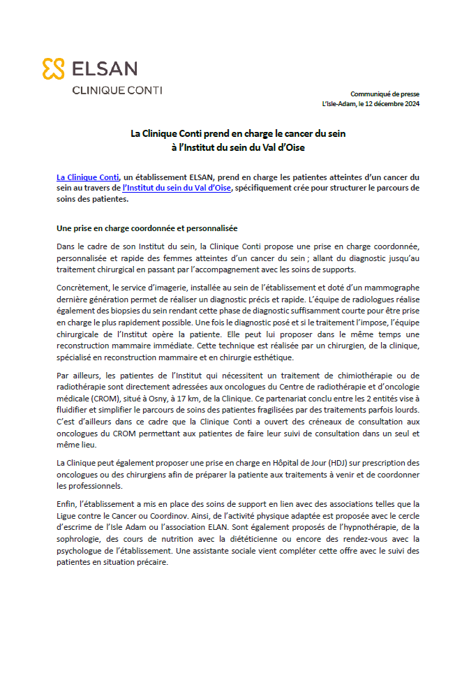 CP prise en charge du cancer du sein à la Clinique Conti