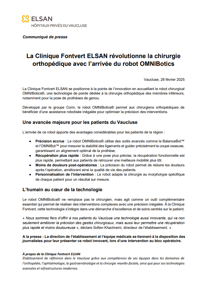 La Clinique Fontvert accueille le robot OMNIBotics
