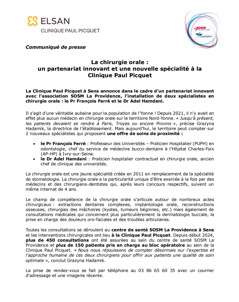 Clinique Paul Picquet : partenariat et arrivée de deux nouveaux spécialistes