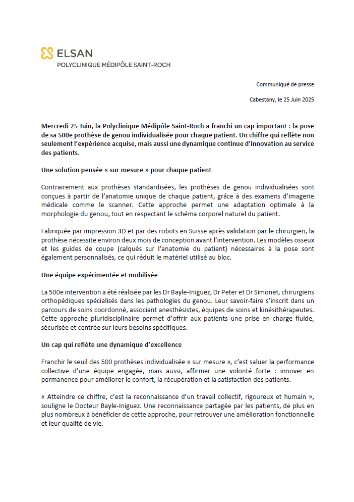 CP 500ème prothèse de genou
