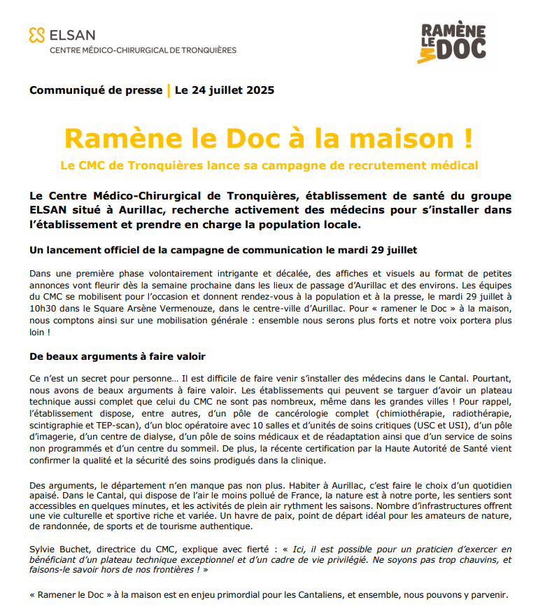 Campagne de recrutement : Ramène le Doc à la maison ! 