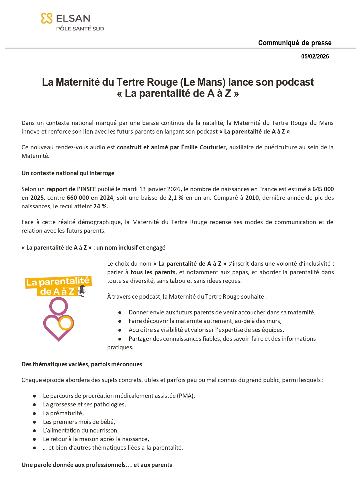 cp la matérnité du tertre rouge du Mans lance son podcast la parentalité de A à Z 