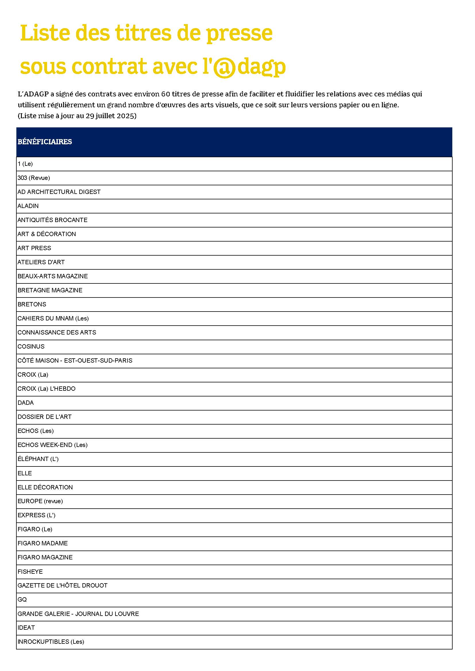 Liste contrats presse