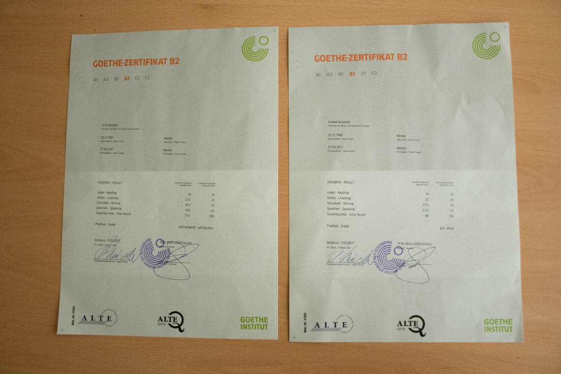 Goethe-Zertifikat B2 razine u vlasništvu naših polaznica Ariane i Erne Goethe-Zertifikat B2 razine u vlasništvu naših polaznica Ariane i Erne