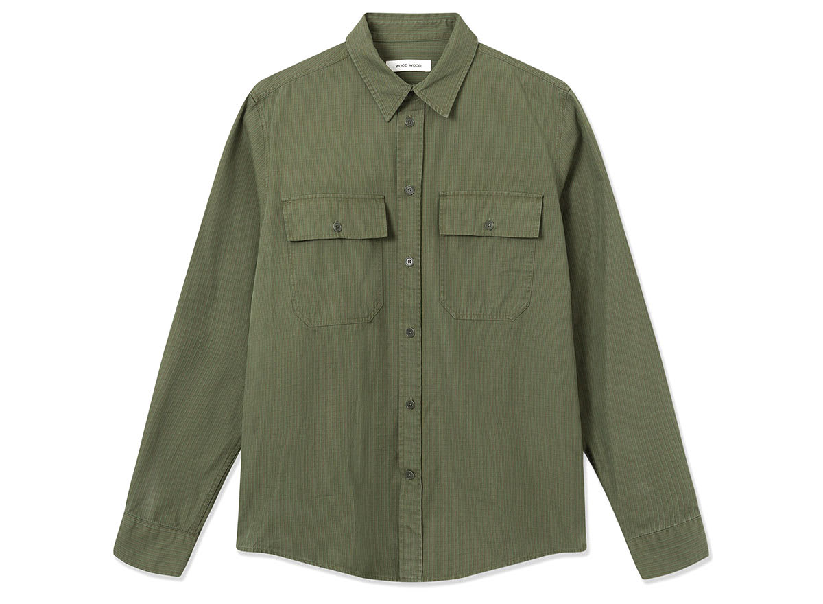 Wood Wood Avenir Crispy Check Shirt Olive
