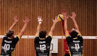 Dreierblock der Grafinger im Spiel gegen Eltmann  Foto: TSV Grafing Volleyball
