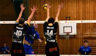 Der Block (K. Nennhuber, F. Drescher) muss gegen den SV Schwaig stehen.  Foto:  TSV Grafing Volleyball