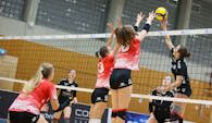 Setzten sich nicht nur im Block durch - die Damen des RC Sorpesee beim Spiel in Cottbus  Foto:  Ralf Litera