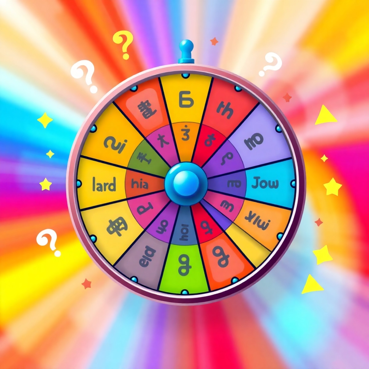 Raffle name generator screen showing a colorful palette preview alongside random name options