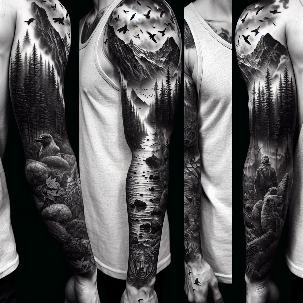 Black And Grey Realism Tattoo Sleeve