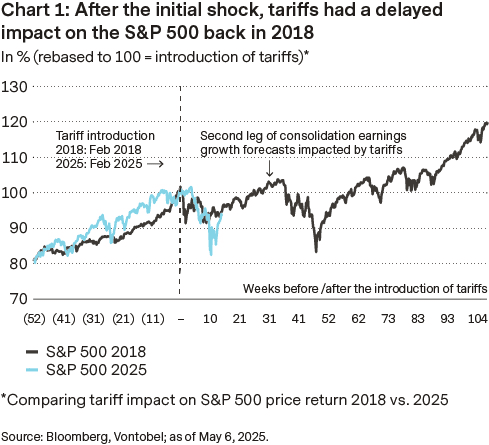 Impact of tariff introduction on the price return of the S&P 500 in 2018 and 2025