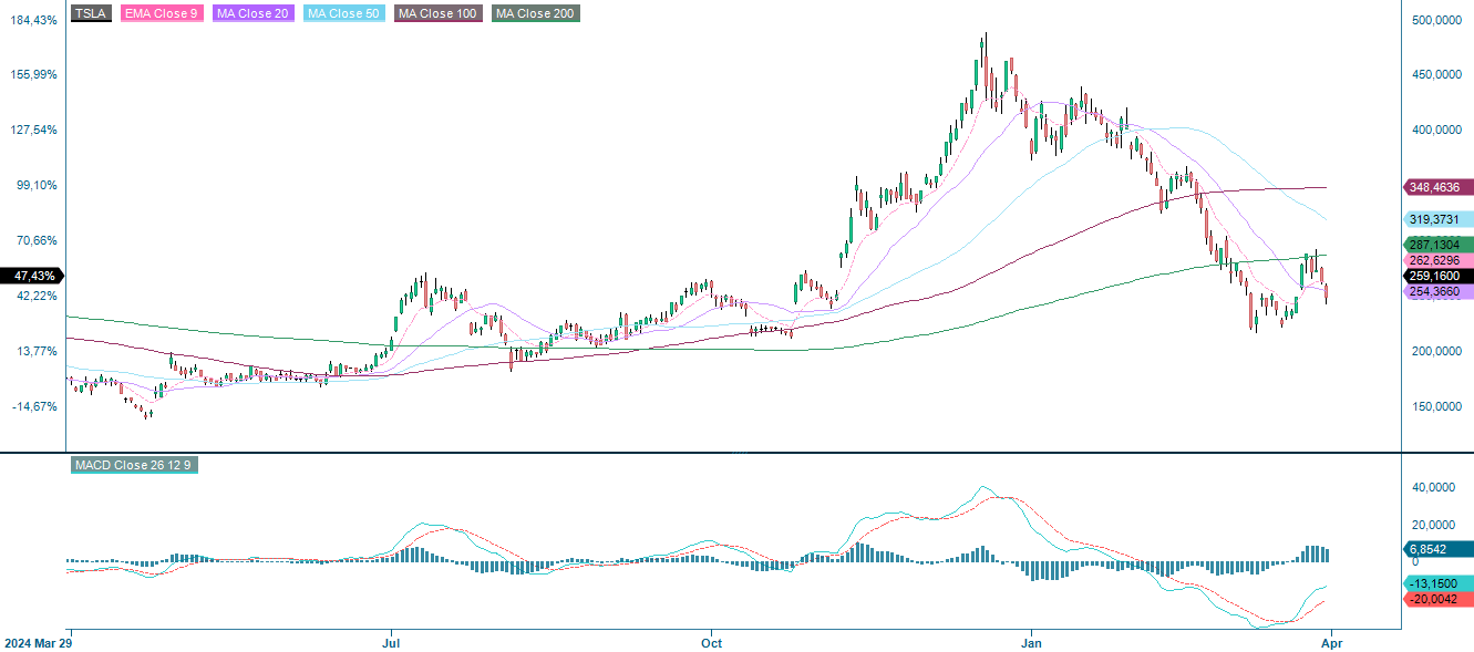 Tesla one year stock performance