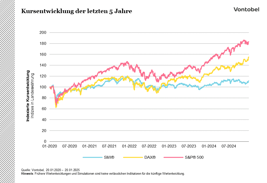 Kursentwicklung Indizes - 5 Jahre bis Ende 2024