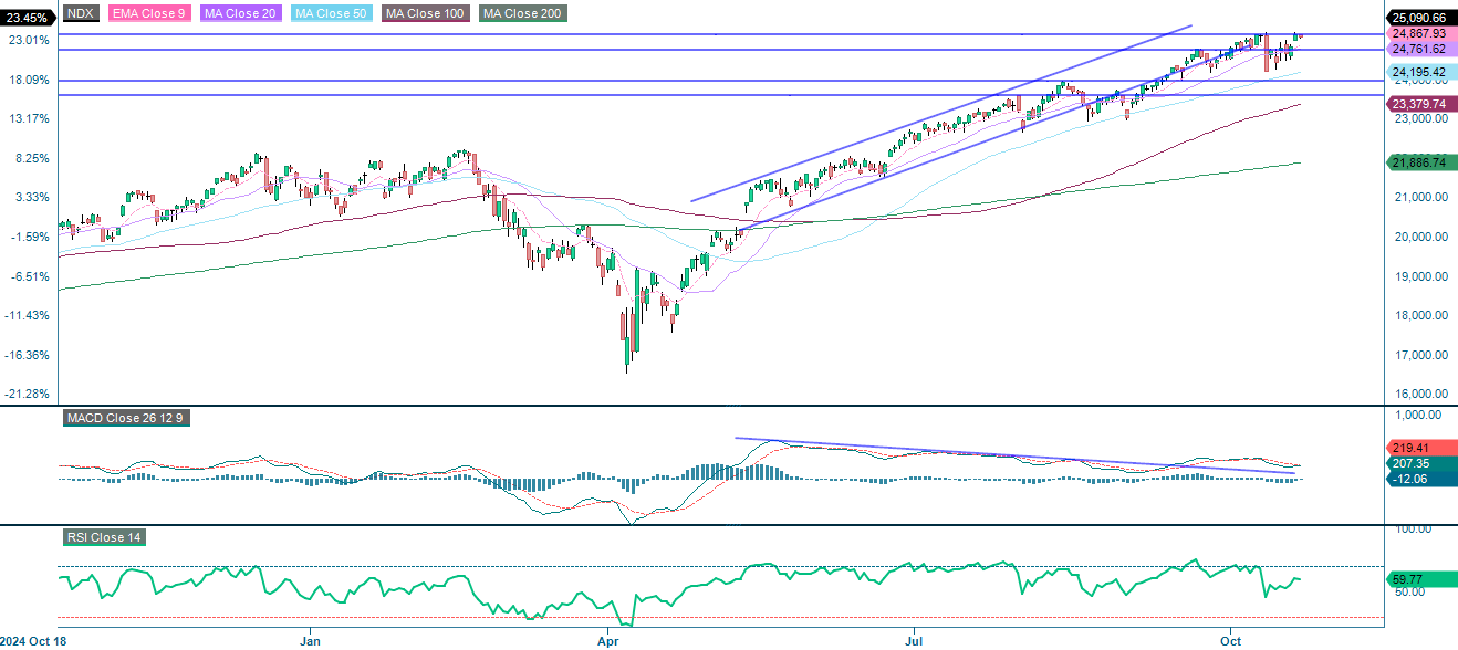 NASDAQ-100 (i USD), ettårigt dagligt diagram