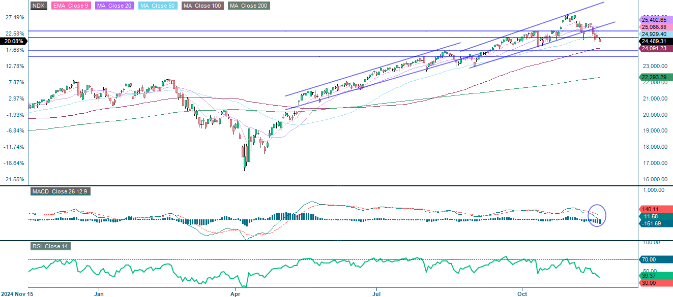 NASDAQ-100 (i USD), ettårs dagligt diagram