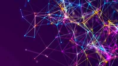Image: Purple and neon pink stripes on a dark background