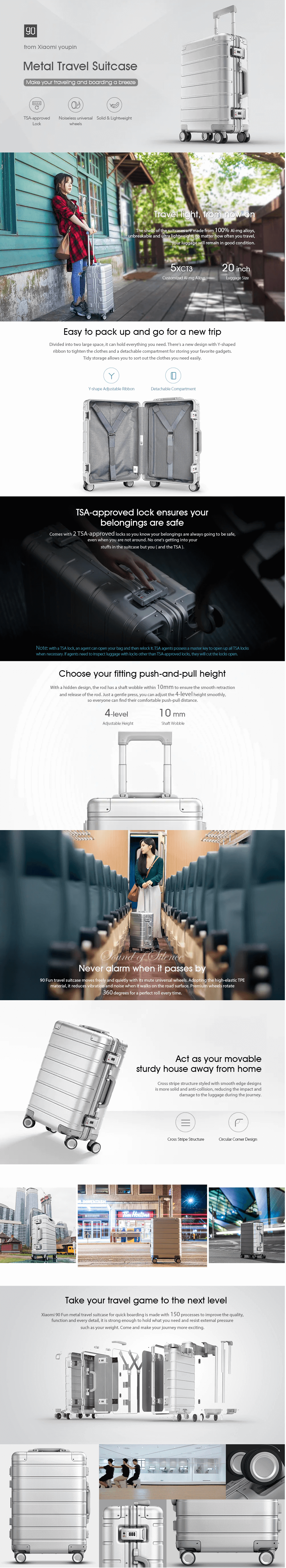 xiaomi 20 inch metal travel suitcase universal wheel