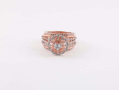 Elegant Rose Gold Plated Heart Halo Wide Band Cocktail Ring for Women