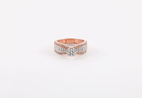 Rose Gold Cluster Diamond Ring, Multi-Row Micropavé Wide Band Ring, Sparkly Floral Cluster Engagement Ring, Elegant Statement Anniversary Gift for Her