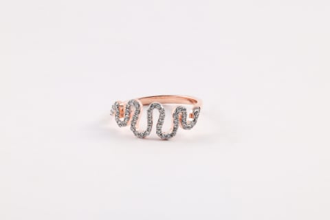 Rose Gold Wave Ring, Curved Zig Zag Pave Diamond Ring, Squiggle Contour Ring, Minimalist Stackable Band, Unique Statement Gift for Her