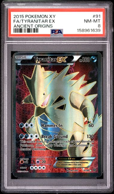 2015 Pokemon XY Ancient Origins 91 Full Art Tyranitar EX PSA 8 Near Mint