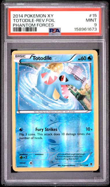 2014 Pokemon XY Phantom Forces 15 Totodile Reverse Foil PSA 9 Mint