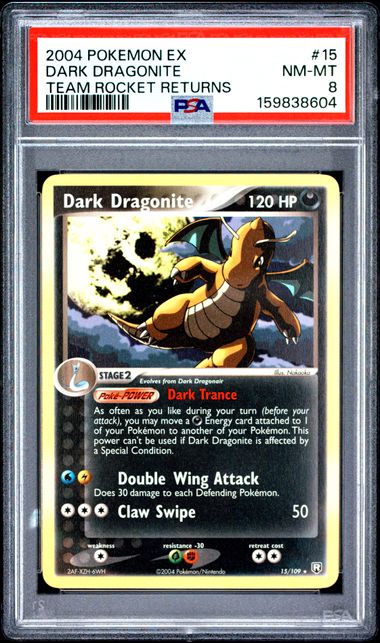 2004 Pokemon EX Team Rocket Returns 15 Dark Dragonite PSA 8 Near Mint