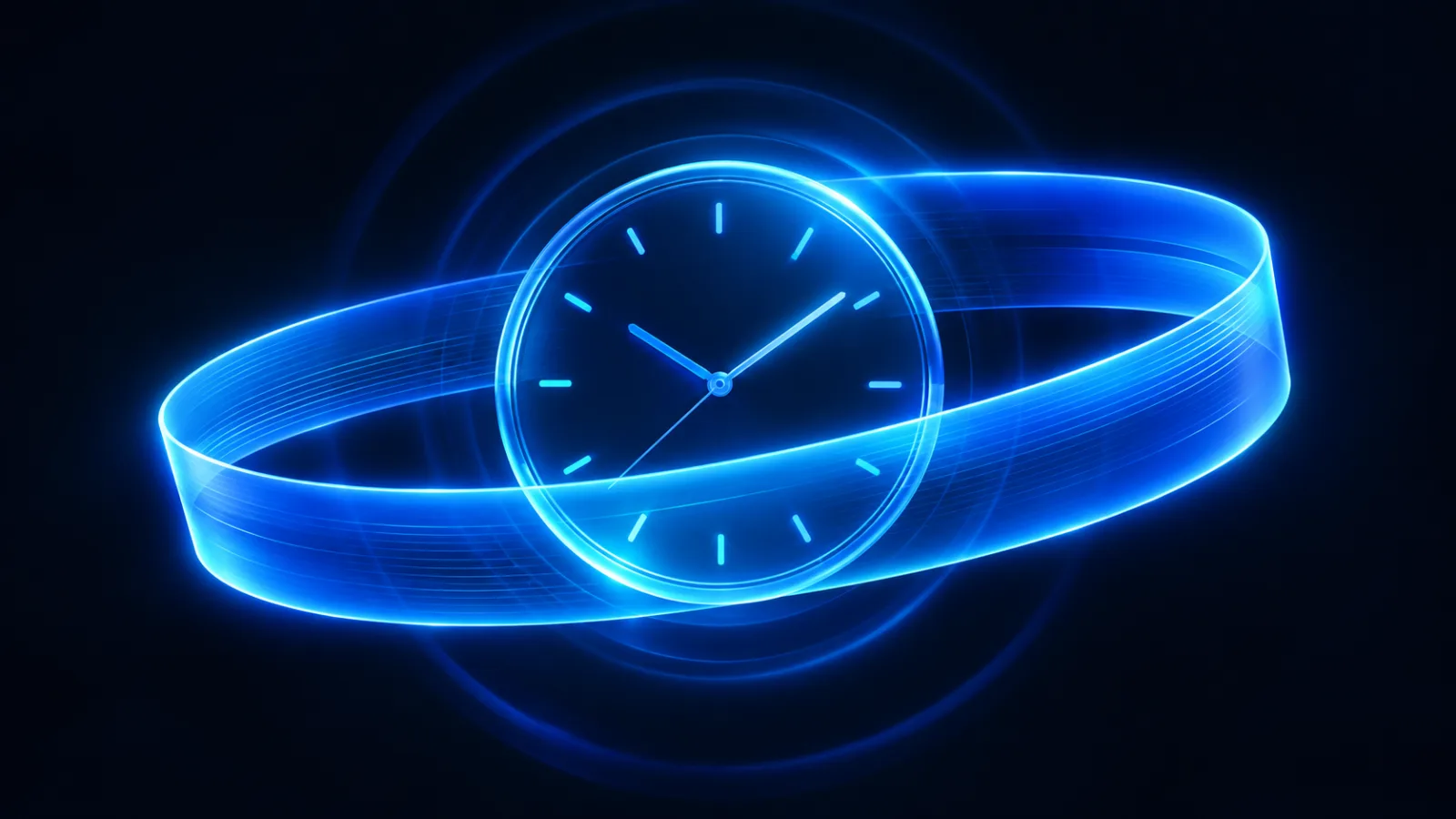 Glowing glass clock surrounded by a continuous blue light ribbon, representing 24-hour call coverage
