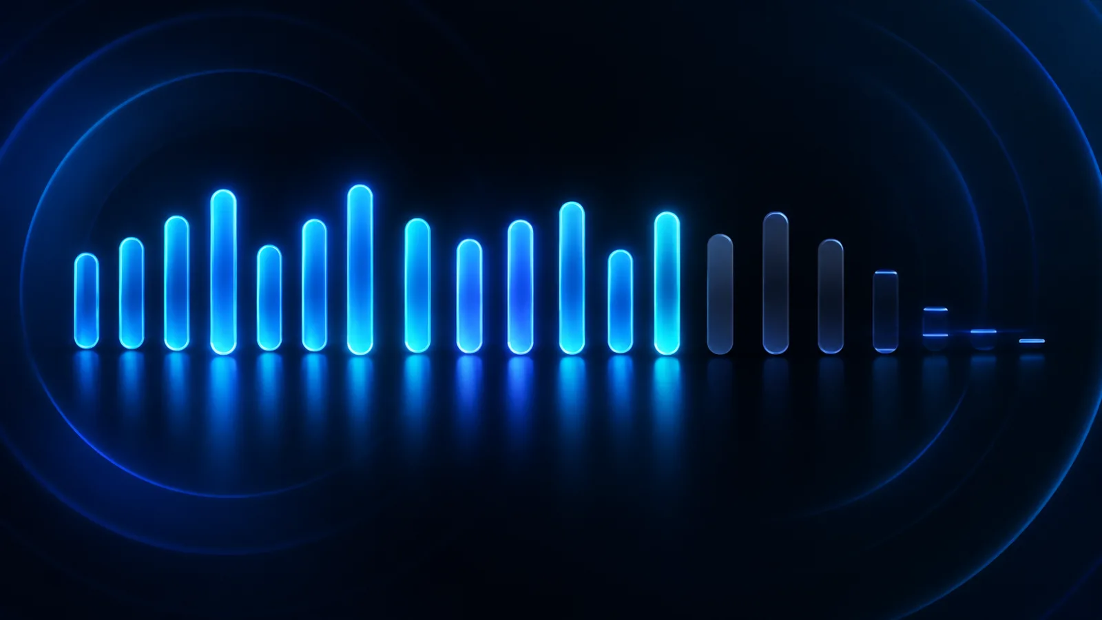 Row of glowing blue call bars with several bars fading into darkness to represent missed calls
