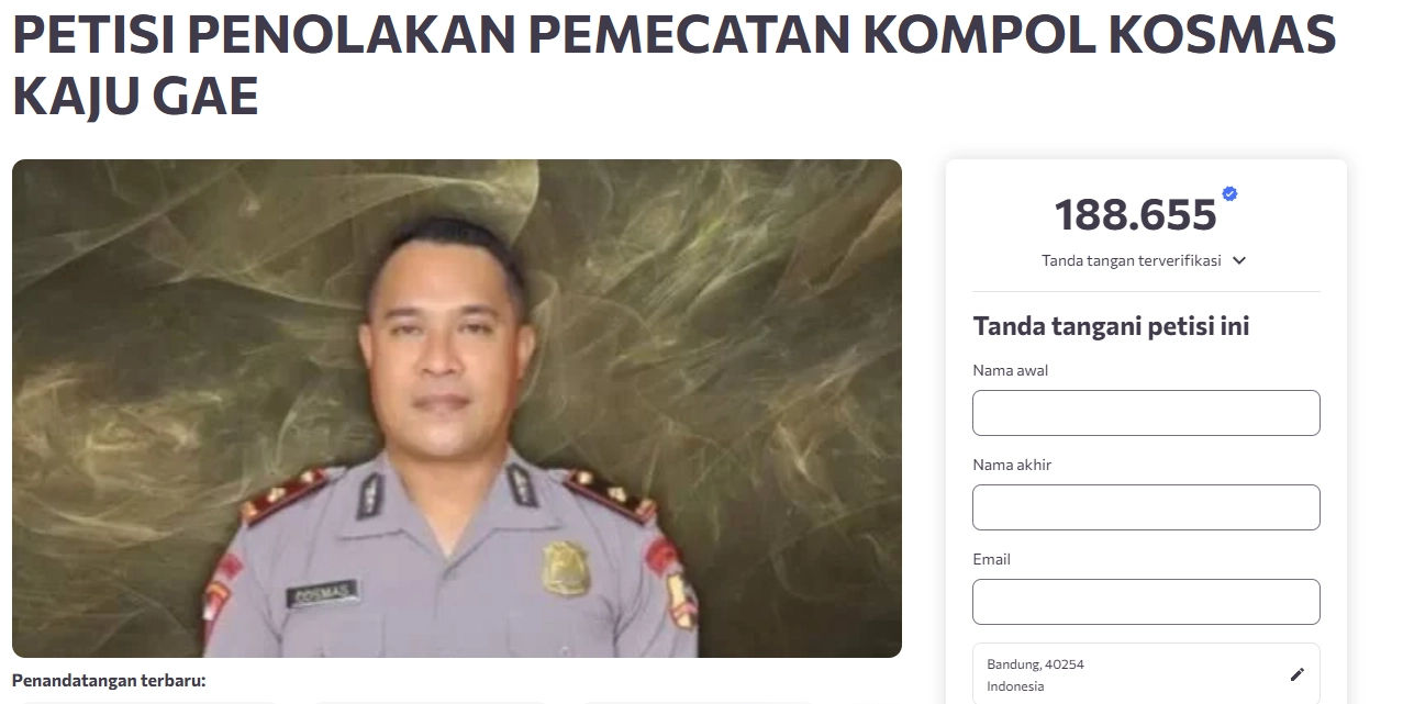 Karir Polisi Tidak Sebanding dengan Nyawa: Petisi 188 Ribu Orang Bela Kompol Cosmas 1 Karir Polisi Tidak Sebanding dengan Nyawa: Petisi 188 Ribu Orang Bela Kompol Cosmas