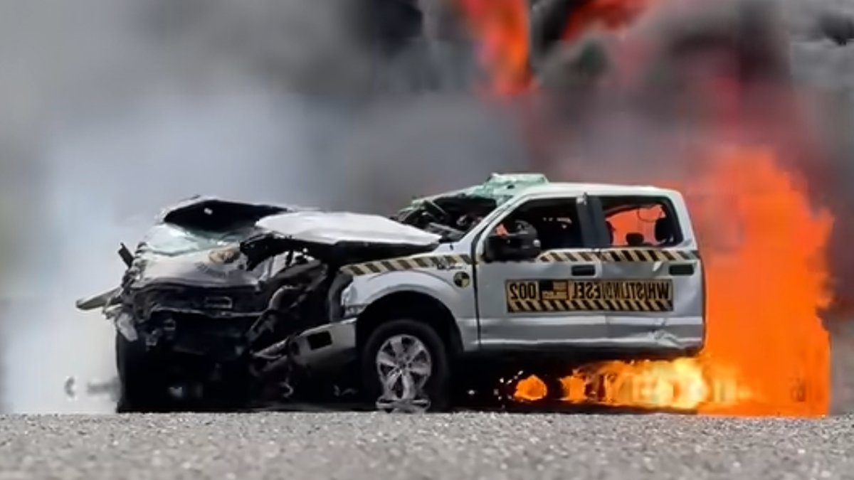 YouTuber crashes Cybertruck into F-150 at 111 mph - cybertruck crash