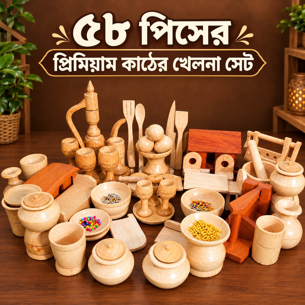 ৫৮ পিসের কাঠের খেলনা সেট