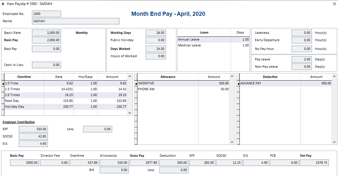 Million Payroll View Payslip - VSOFT DYNAMIC