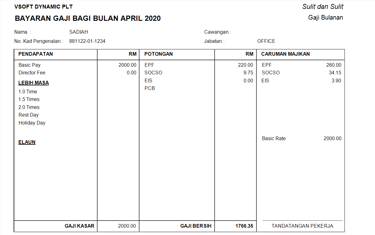 Million Payroll Malay Payslip - VSOFT DYNAMIC