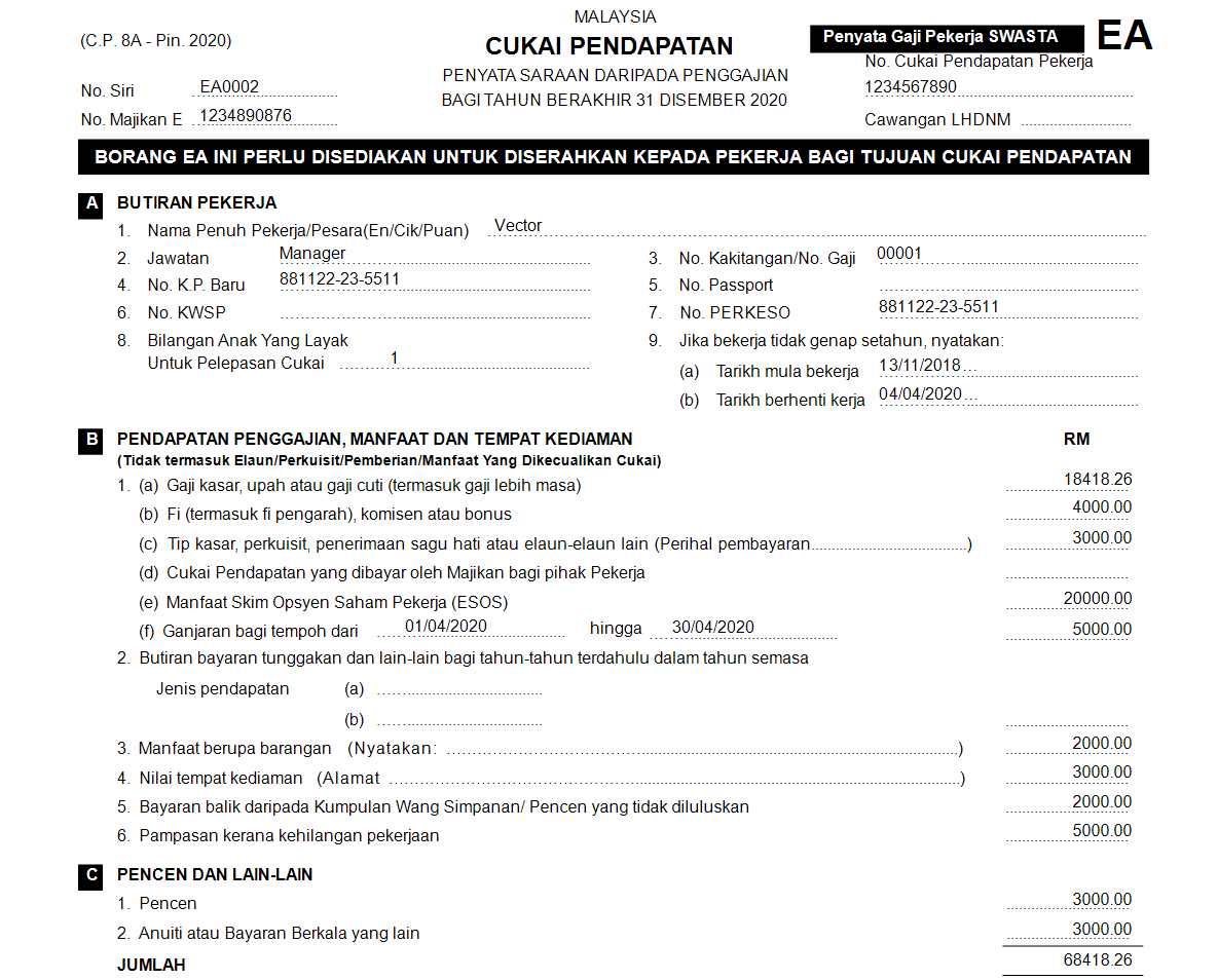 Million Payroll EA Form - VSOFT DYNAMIC