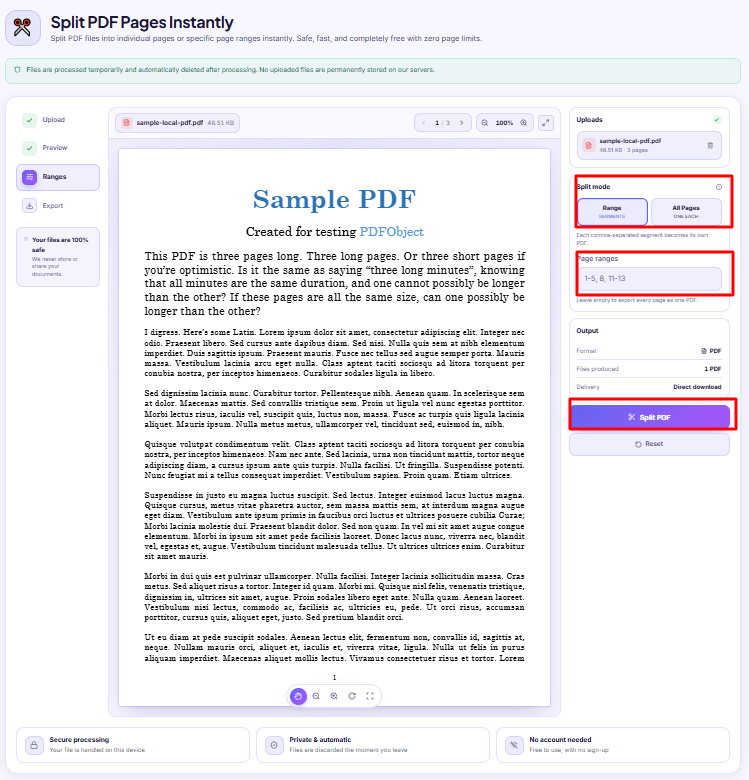 A browser address bar showing a blocked-downloads icon beside a downloads folder holding only one of three expected PDF files.