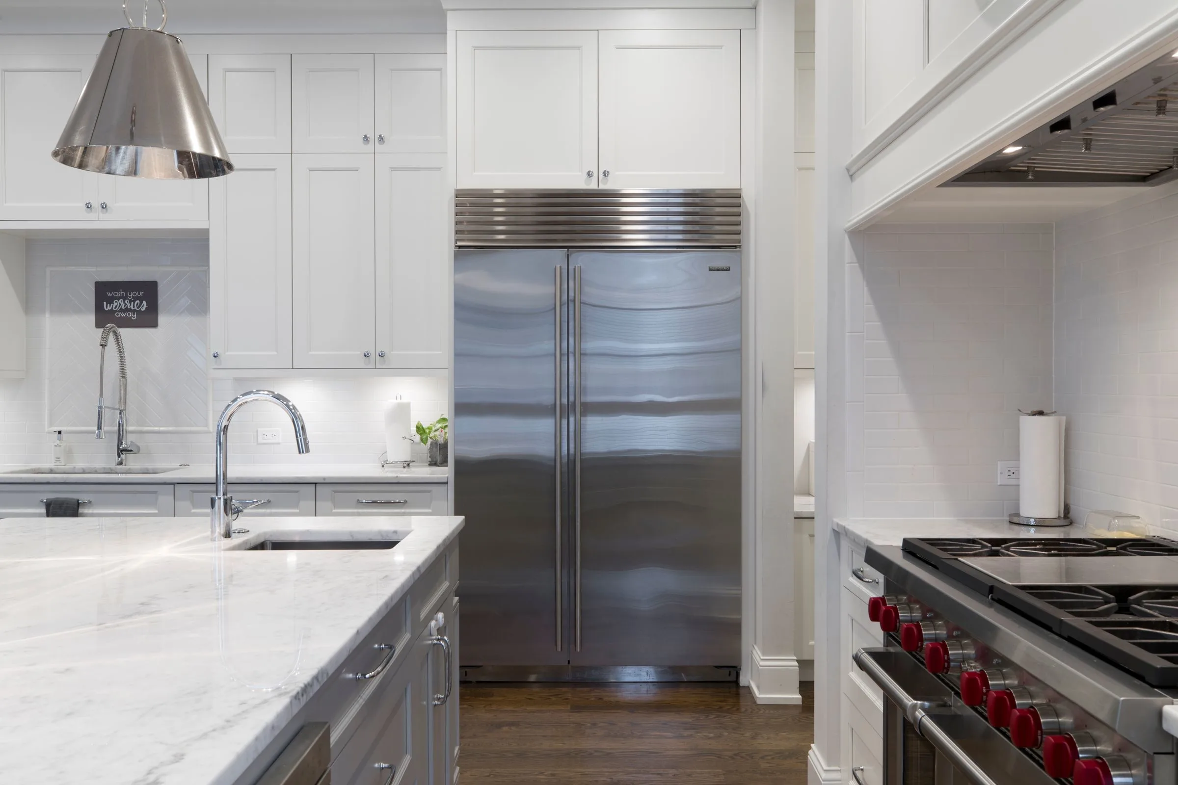 Modern kitchen with a large stainless-steel refrigerator