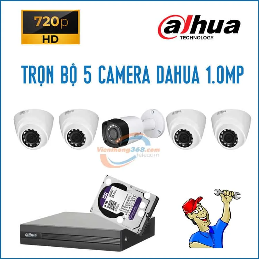 Trọn bộ 5 camera Dahua 1.0MP