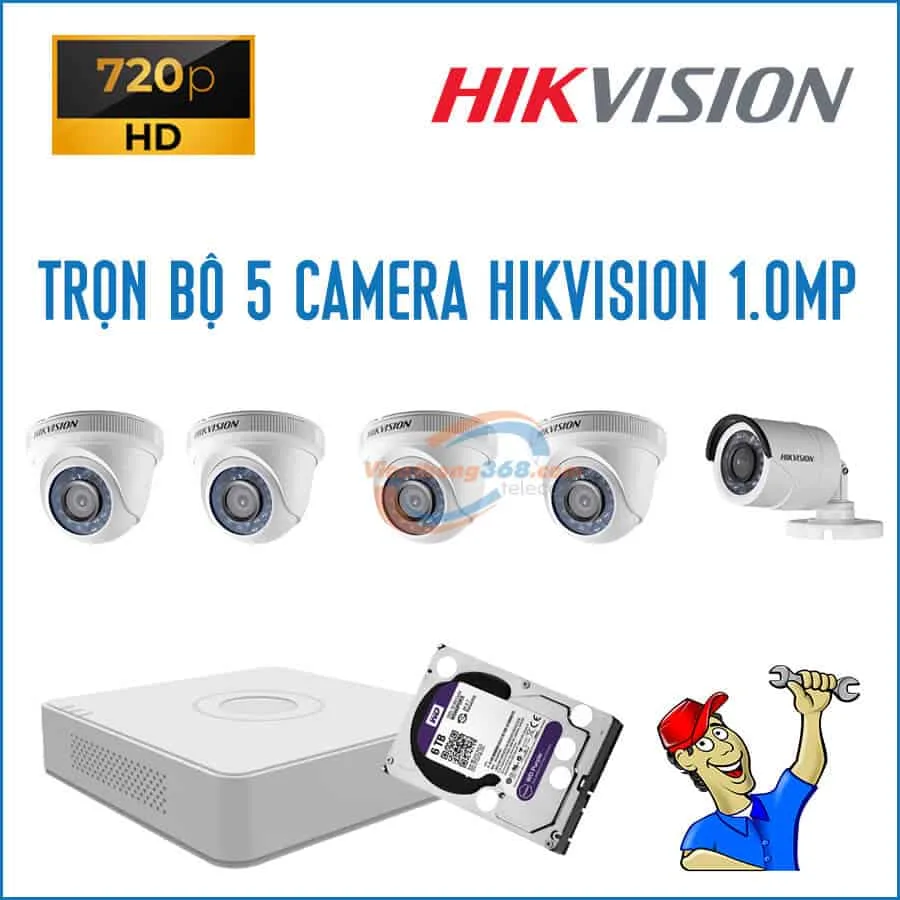 Trọn bộ 5 camera HikVision 1.0MP