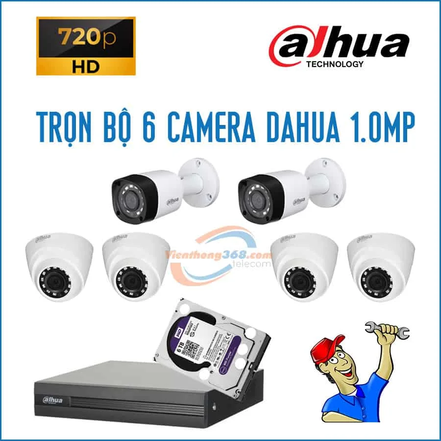 Trọn bộ 6 camera Dahua 1.0MP